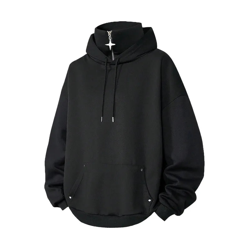 Leonardo | Men's Double Collar Hoodie - Color:Black;Size:XS