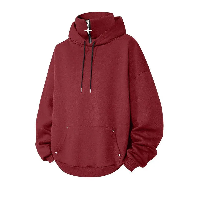 Leonardo | Men's Double Collar Hoodie - Color:Wine Red;Size:XS