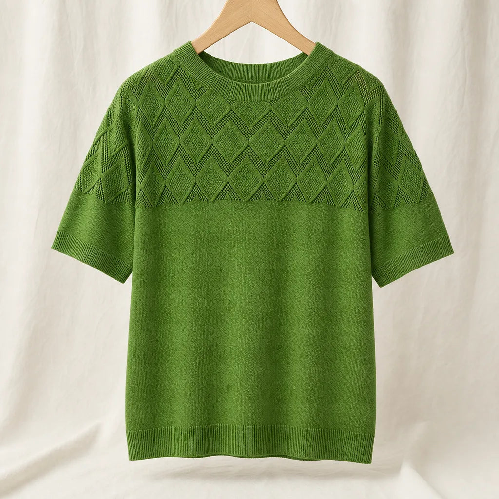 Leslie Cotton Mesh Shirt - Color:Green;Size:S