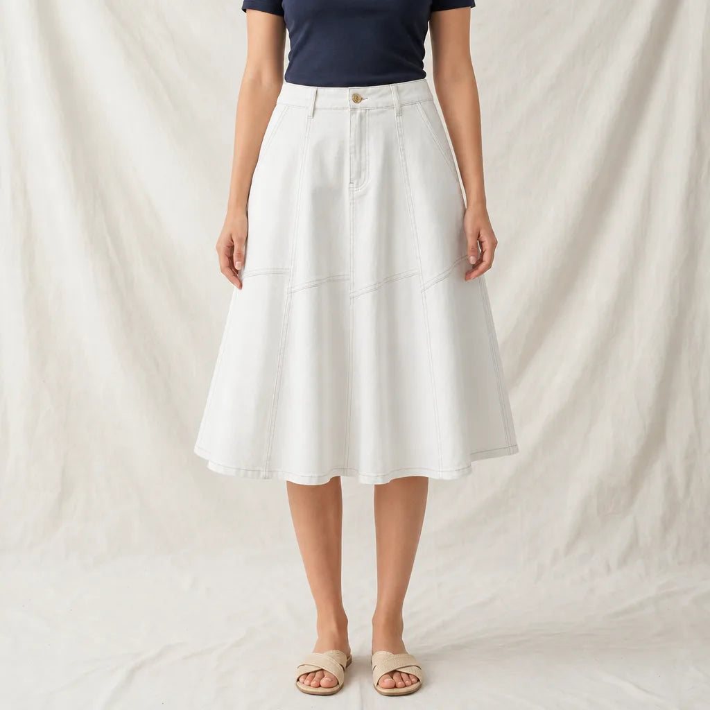 Women's White Lessie Denim Fishtail Skirt