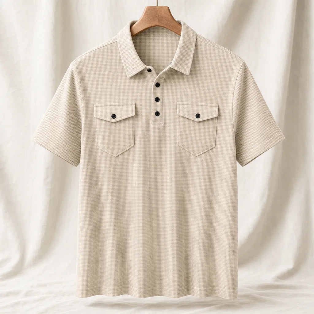 Lindley Waffle Polo Shirt - Color:Khaki;Size:XS