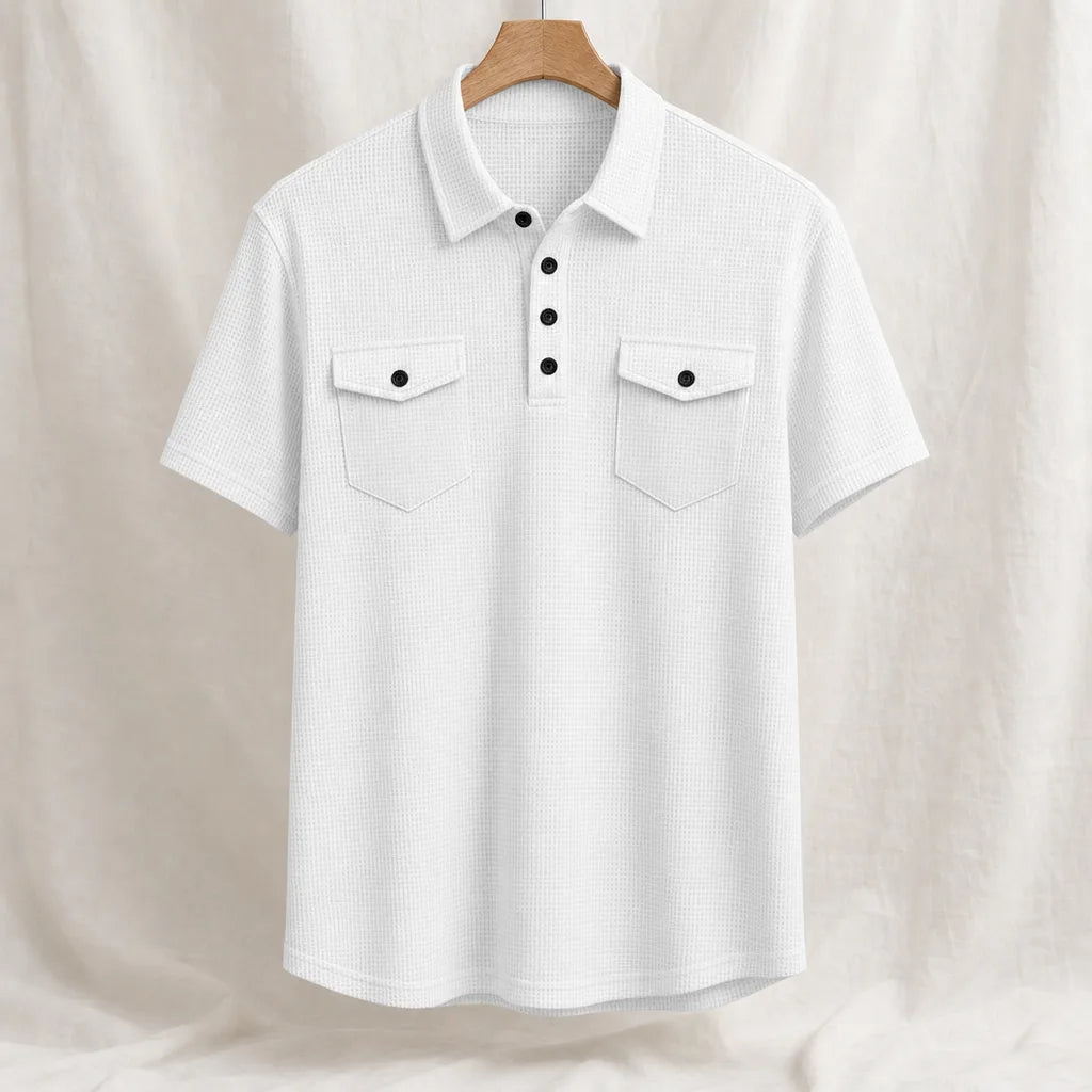 Lindley Waffle Polo Shirt - Color:White;Size:XS