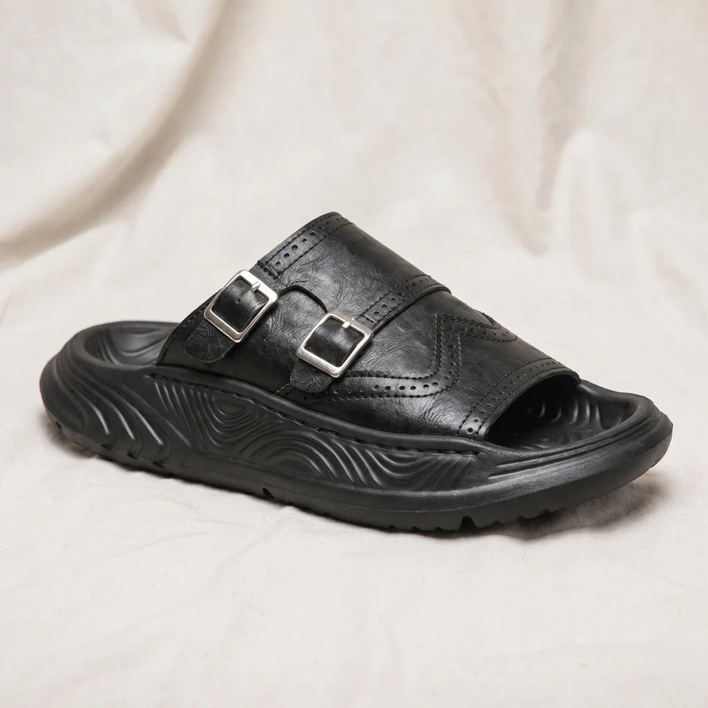 Men's Black Linwood Buckle Slide Sandals
