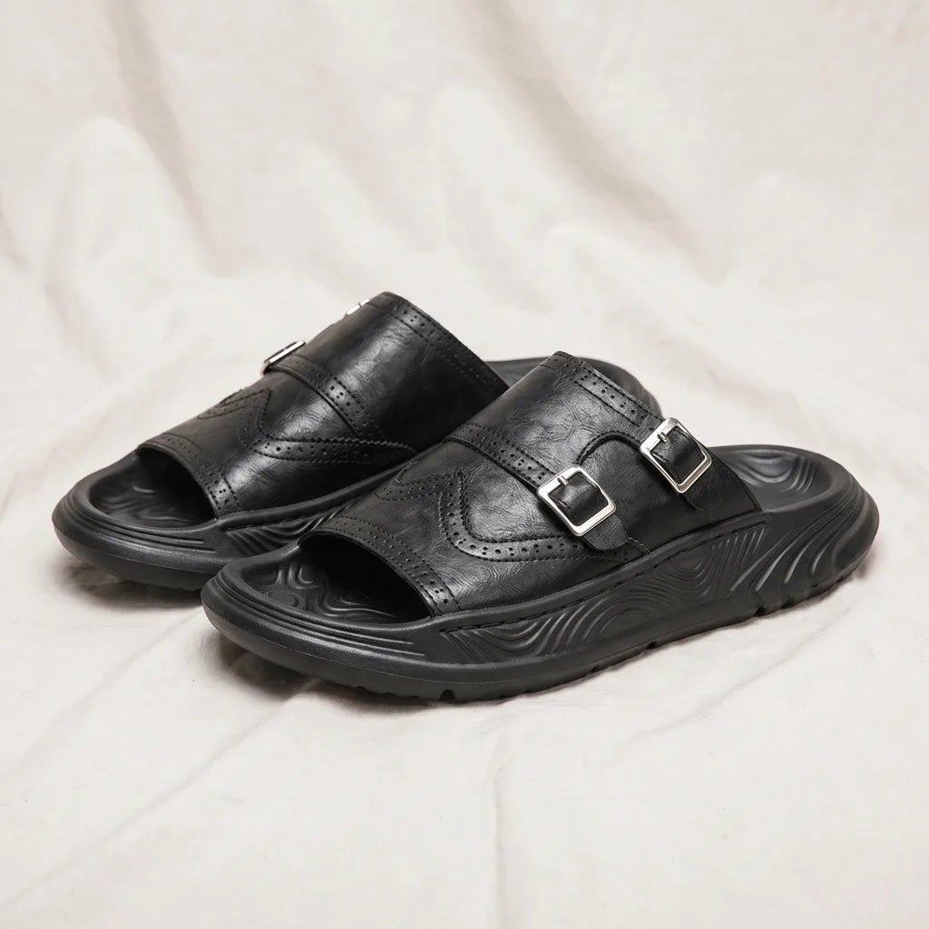 Linwood Buckle Slide Sandals - Color:Black;Size:39