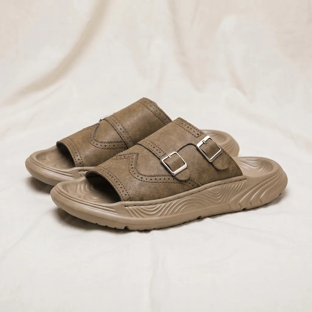 Linwood Buckle Slide Sandals - Color:Gray;Size:39