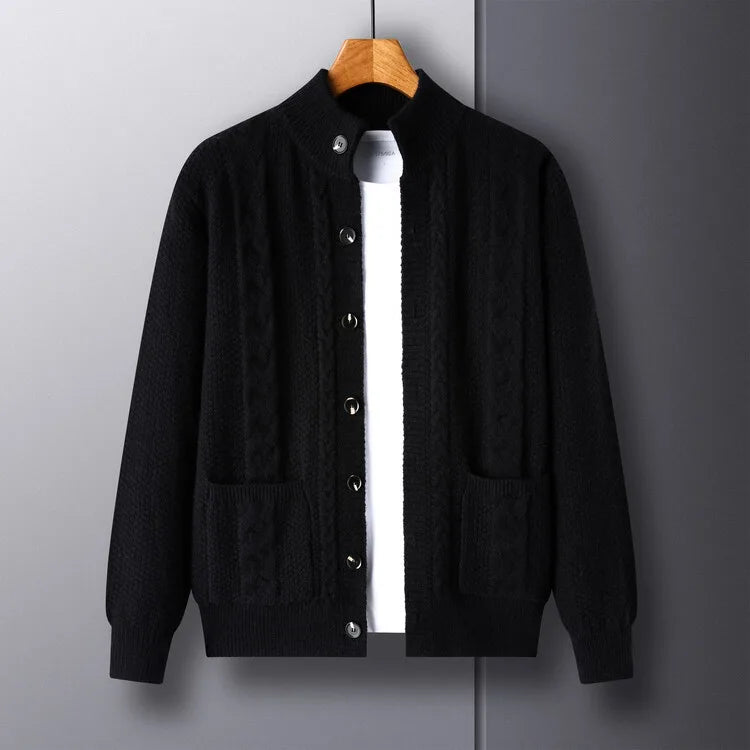 Locke | Men's Knitted Cardigan Jumper - Color:Black;Size:M
