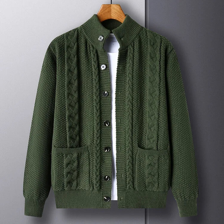 Locke | Men's Knitted Cardigan Jumper - Color:Green;Size:M