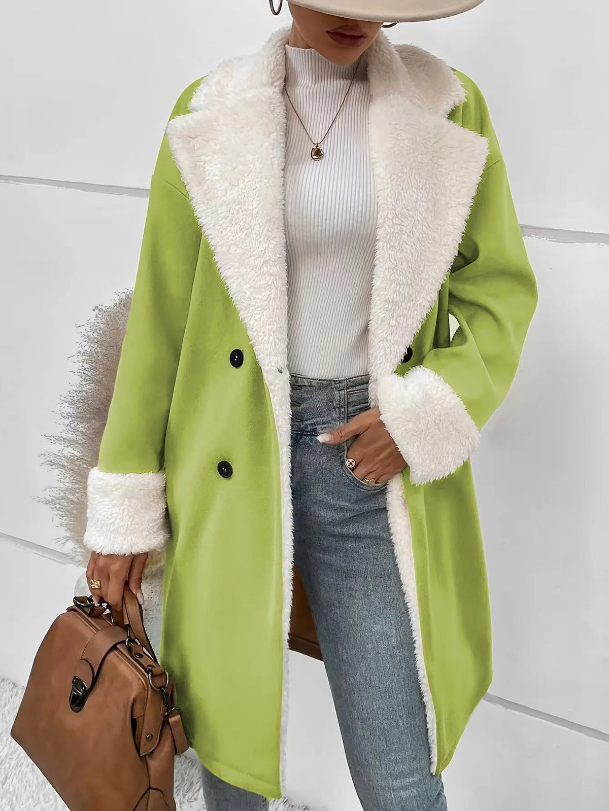 Lucie | Women's Elegant Winter Coat - Color:Yellow Green;Size:XS