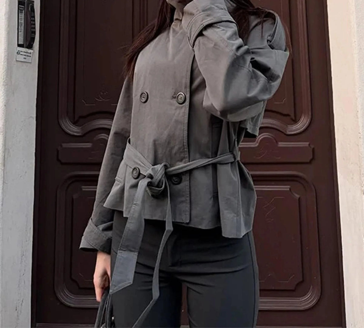 Lucille | Women's Double-Breasted Trench Coat - Grey
