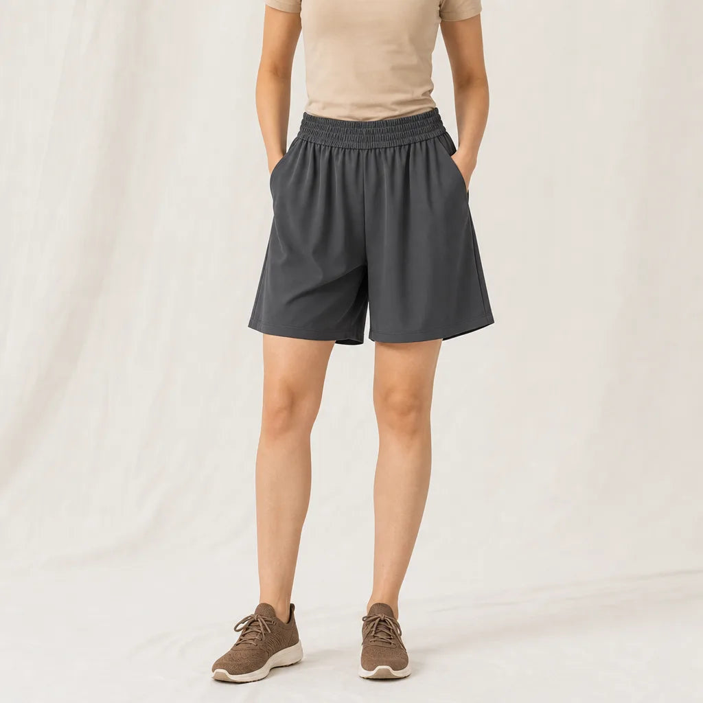 Women's Gray Lucinda High-Waist Wide-Leg Shorts