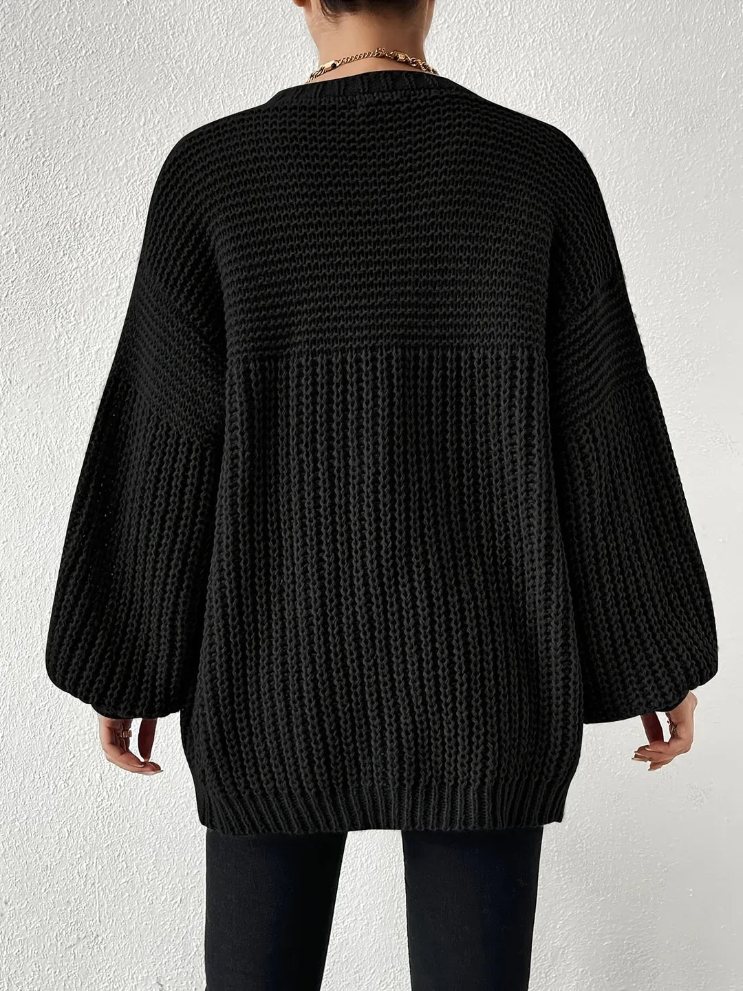 Women's Relaxed Chunky-Knit Cardigan black1.webp