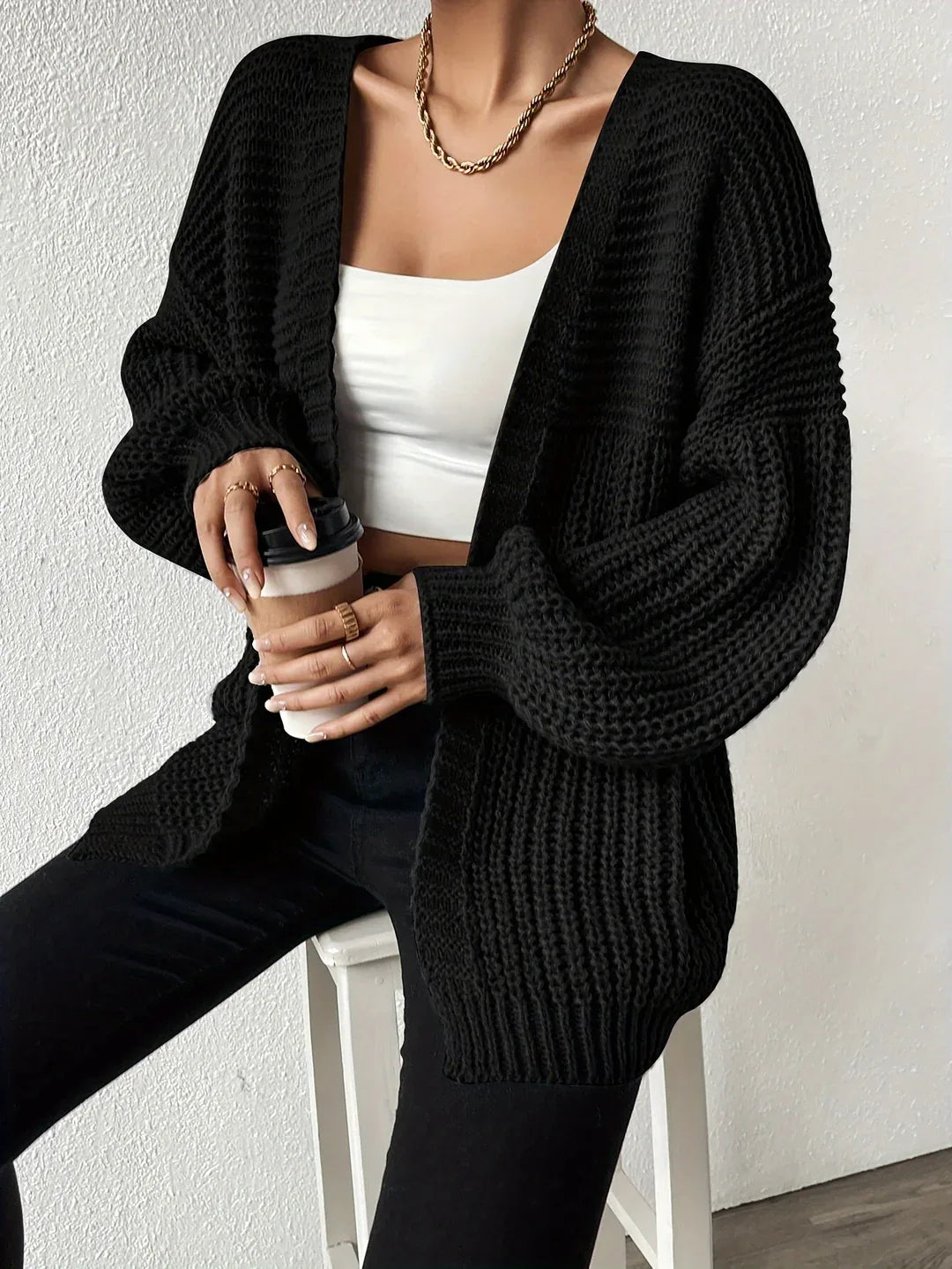 Women's Relaxed Chunky-Knit Cardigan black2.webp