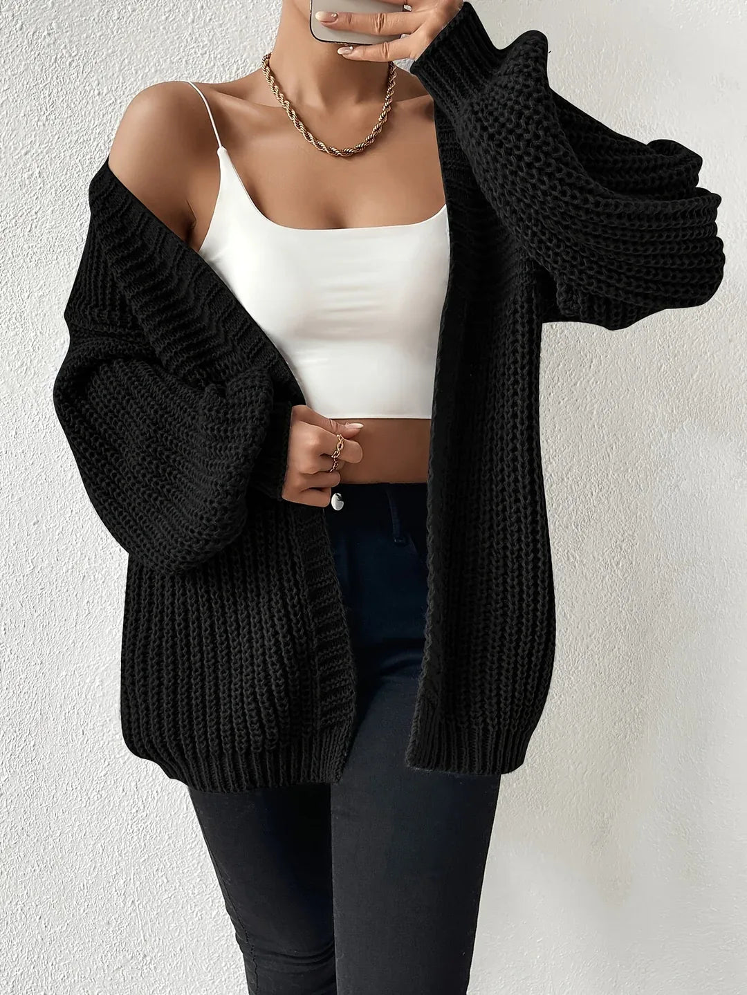 Women's Relaxed Chunky-Knit Cardigan black6.webp