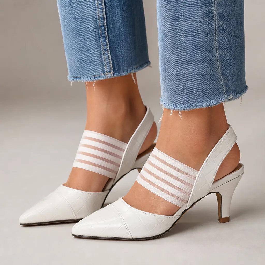 Women's White Veronica Slingback Strap Heels (Copy)