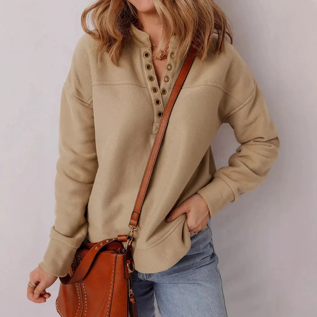 Women's Lydia | Women's Henley Drop-Shoulder Sweatshirt