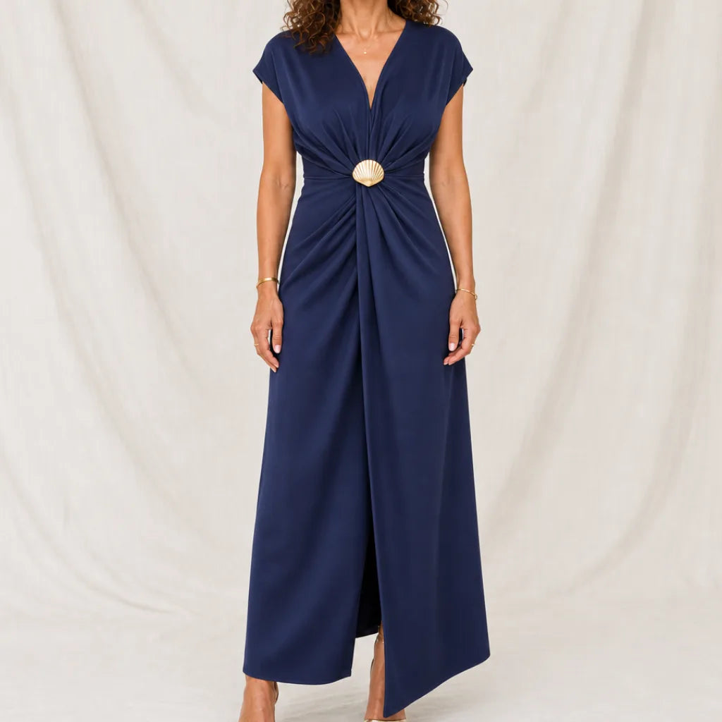Lyla Shell Buckle Maxi Dress - Color:Blue;Size:XS