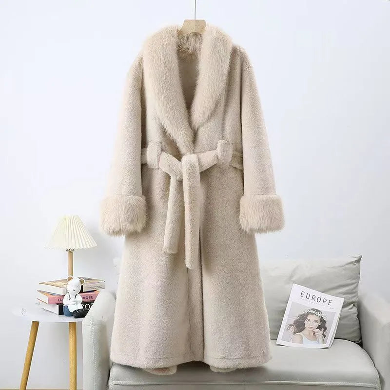 Lyra | Women's Long Fur-Collar Winter Coat - Size:XS;Color:Apricot