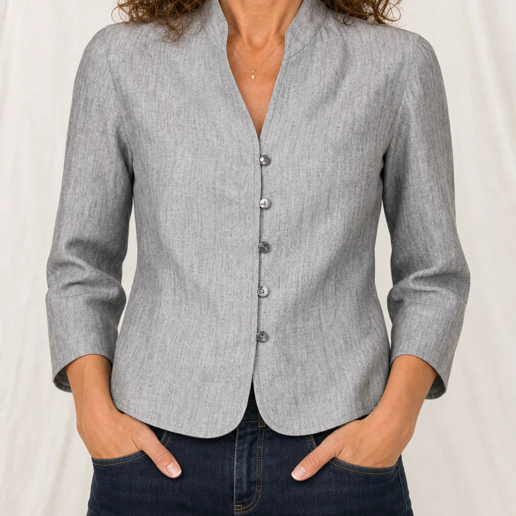 Women's Gray Violet Cropped Button Jacket