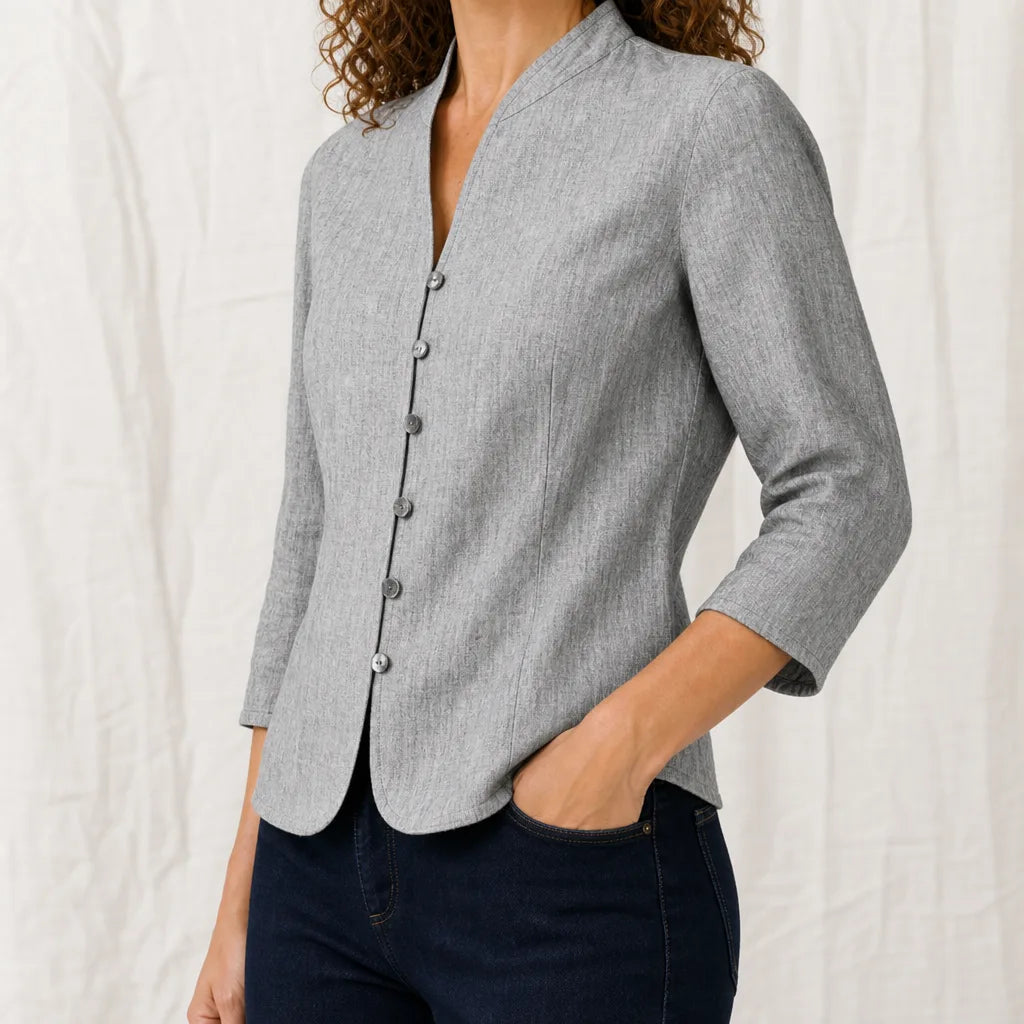 Women's Gray Violet Cropped Button Jacket