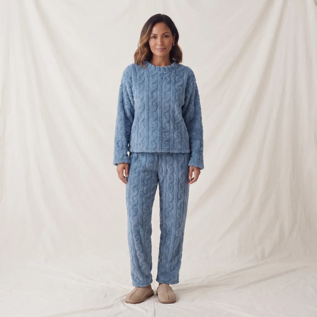 Maren Women's Fleece Pajama Set - Color:Blue;Size:XS