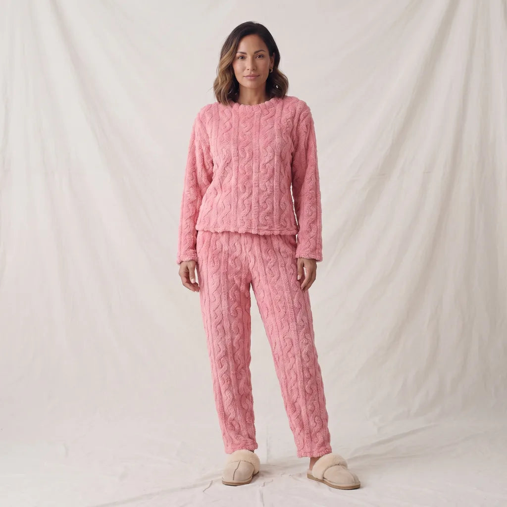 Maren Women's Fleece Pajama Set - Color:Pink;Size:XS