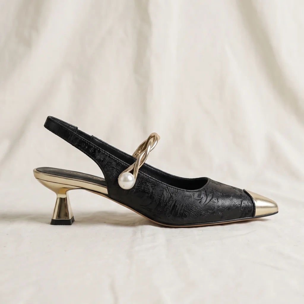 Marguerite Pointed Heel Pumps - Color:Black;Size:35