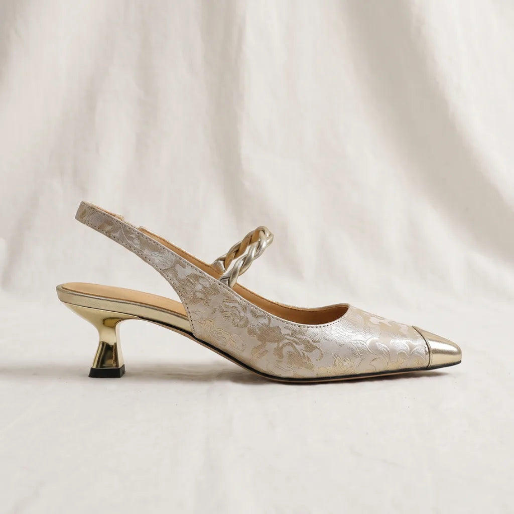 Marguerite Pointed Heel Pumps - Color:Silver;Size:35