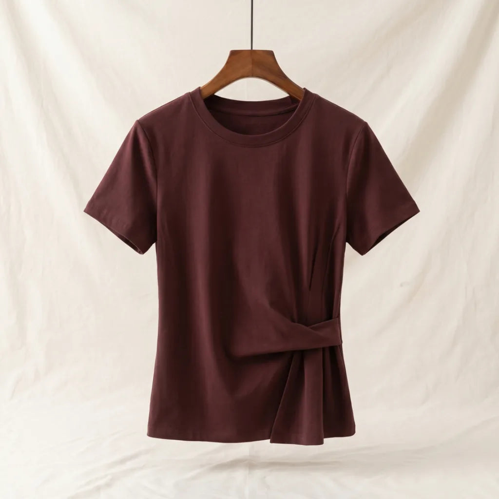 Mariel Cotton T-Shirt - Color:Red;Size:XS