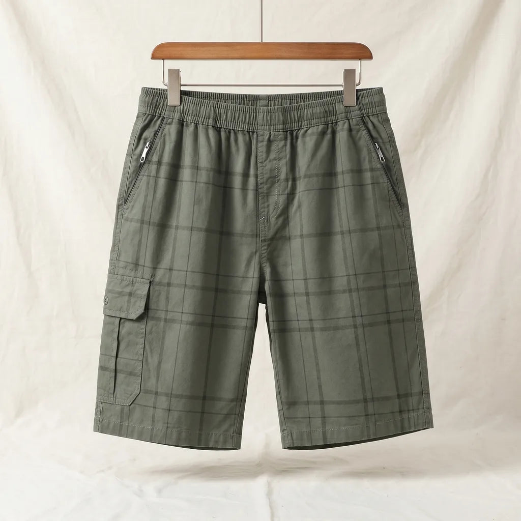 Marlon Cotton Check Shorts - Color:Army Green;Size:L
