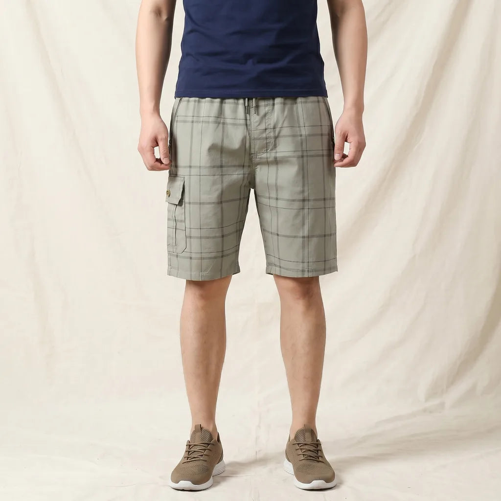 Men's Khaki Emily Cotton Check Shorts