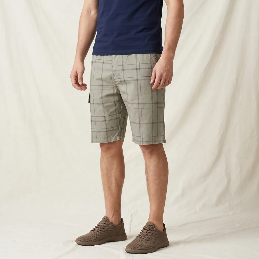 Men's Khaki Emily Cotton Check Shorts