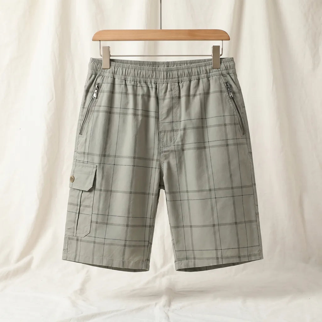 Marlon Cotton Check Shorts - Color:Khaki;Size:L