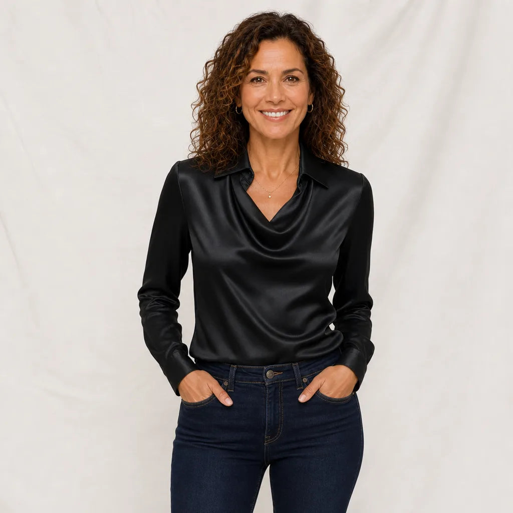 Women's Black Marsh Printed Collared Blouse