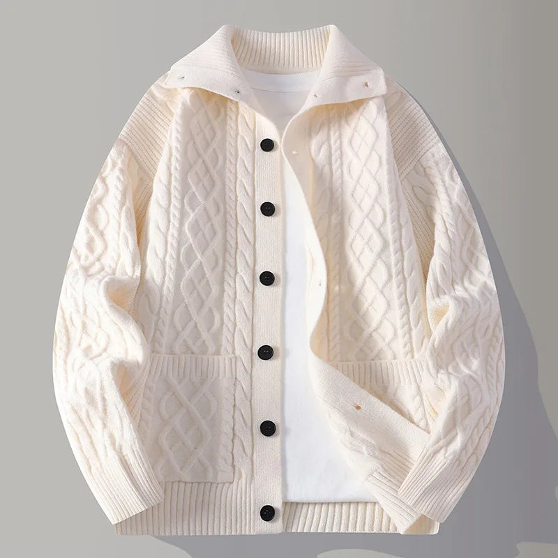 Marshall | Men's Knitted Cardigan Jacket - Color:Beige;Size:S
