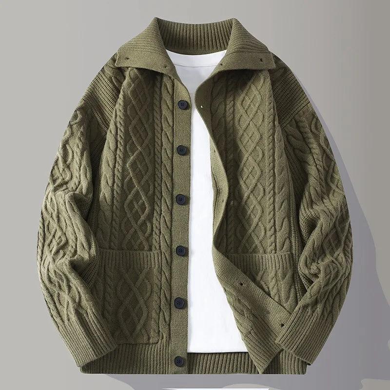 Marshall | Men's Knitted Cardigan Jacket - Color:Green;Size:S