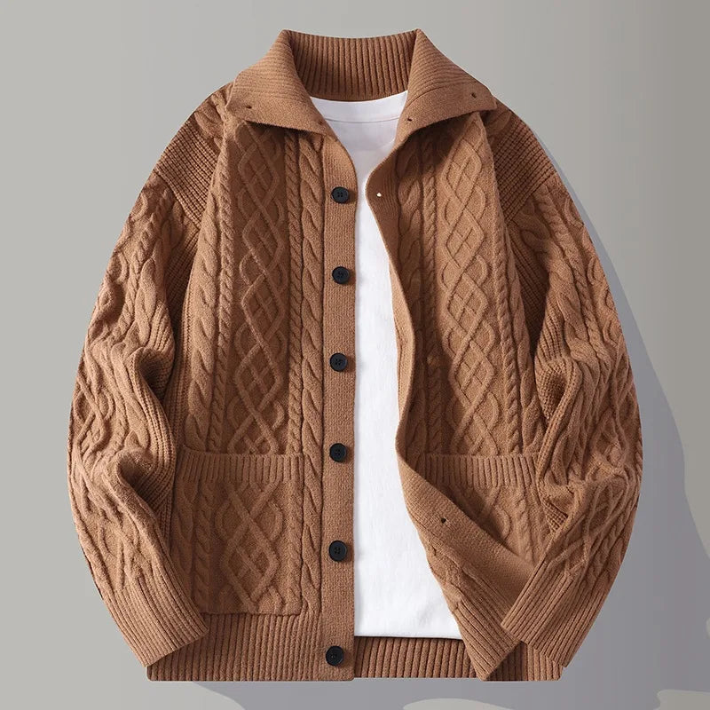 Marshall | Men's Knitted Cardigan Jacket - Color:Khaki;Size:S