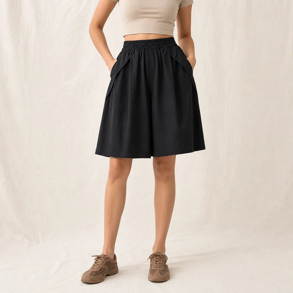 Women's Black Monroe Wide-Leg Jersey Shorts