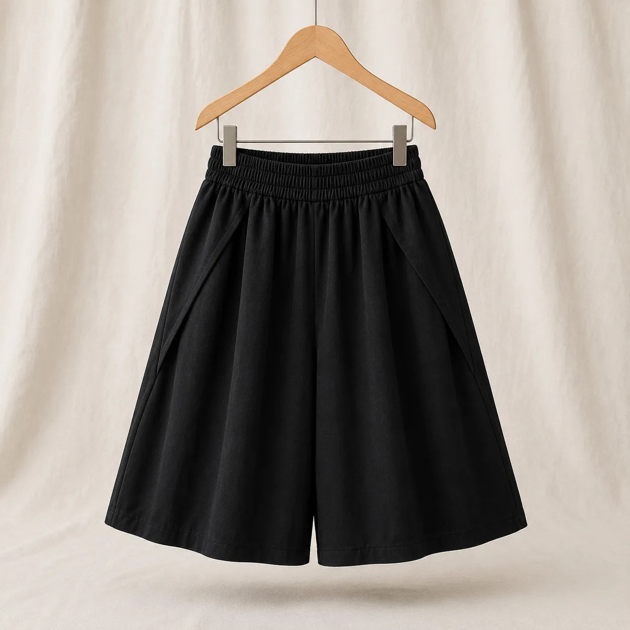Marvie Wide Leg Jersey Shorts - Color:Black;Size:S