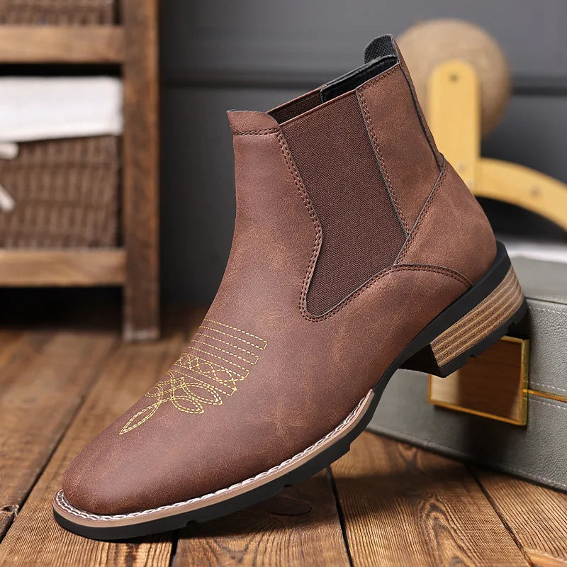 Mason | Men's Genuine Leather Boots - Color:Cognac Brown;Size:38