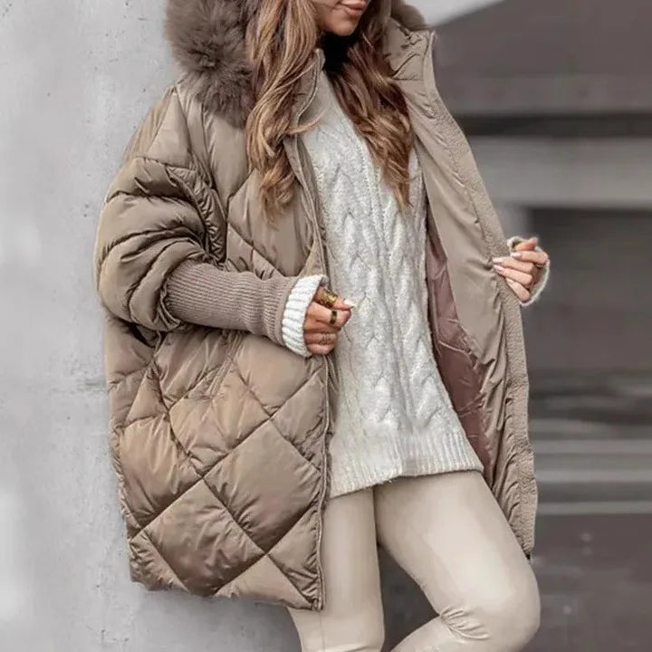 Mathilda | Women's Hooded Winter Cardigan Jacket - Color:Camel;Size:XS