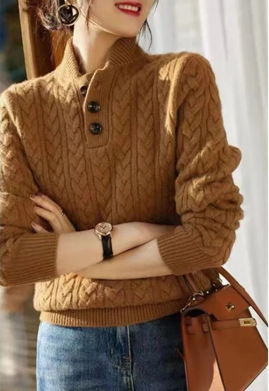 Matilda | Women's Fall Cable-Knit Sweater - Size:XS;Color:Brown