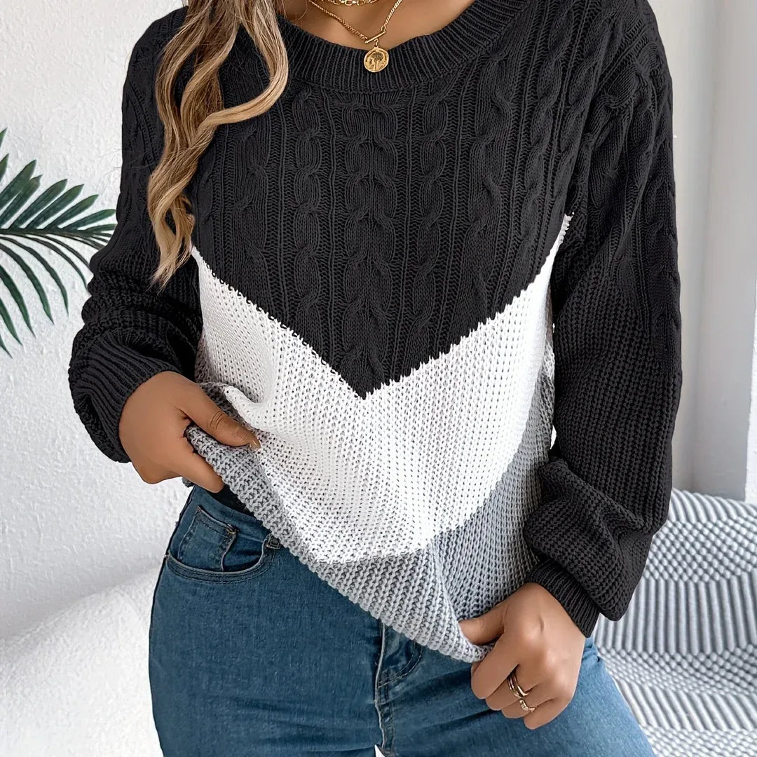 Maya | Women's Colour-Block Jumper - Color:Black;Size:S