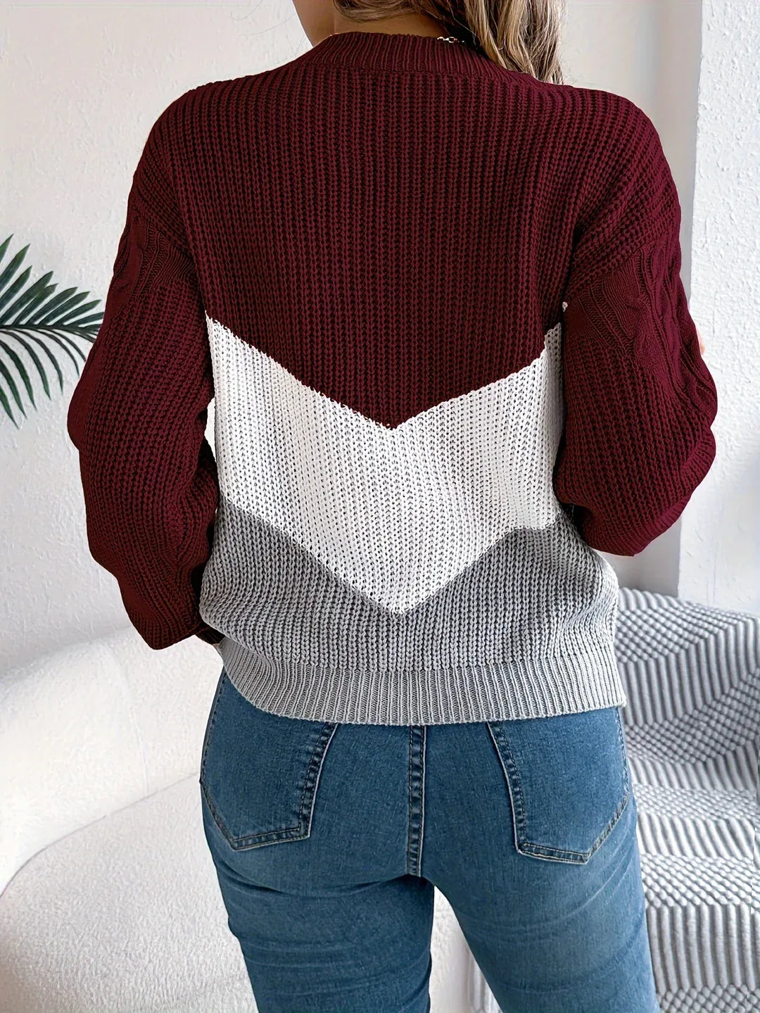 Women's Color-Block Round Neck Sweater red2.webp