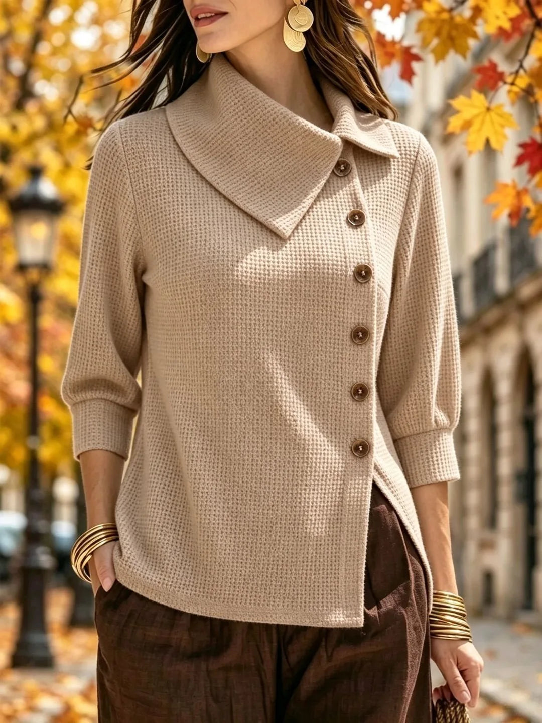 Maya | Women's Waffle-Knit Cardigan - Size:XS;Color:Khaki