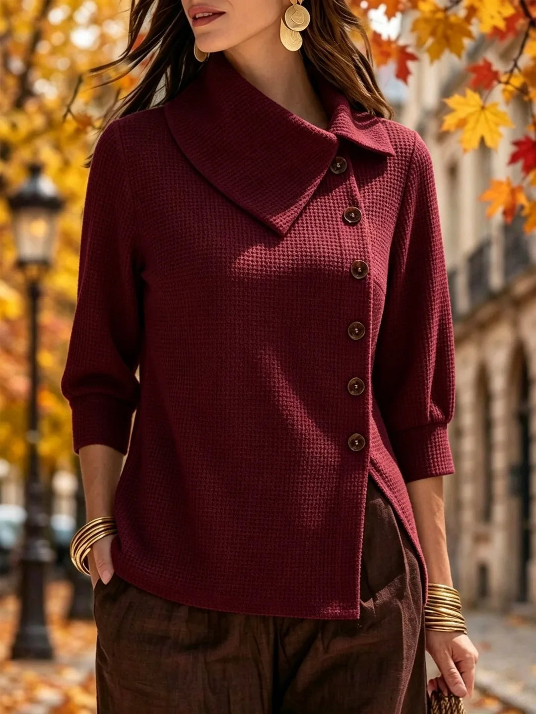 Maya | Women's Waffle-Knit Cardigan - Size:XS;Color:Wine Red