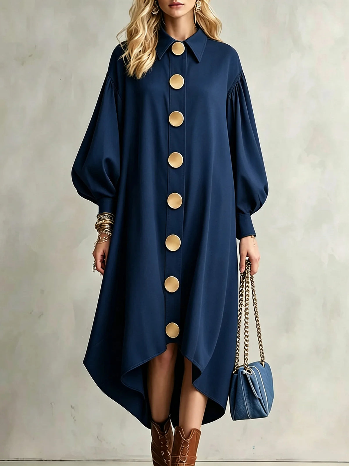 Meghan | Women's Elegant Jumper Dress - Color:Dark Blue;Size:S