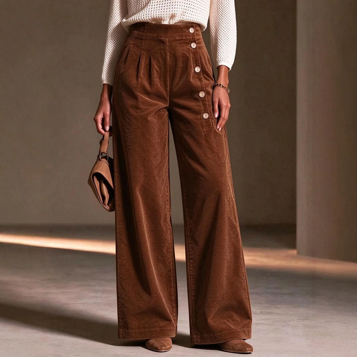 Melissa | Women's Wide-Leg Tailored Trousers - Color:Dark Brown;Size:XS