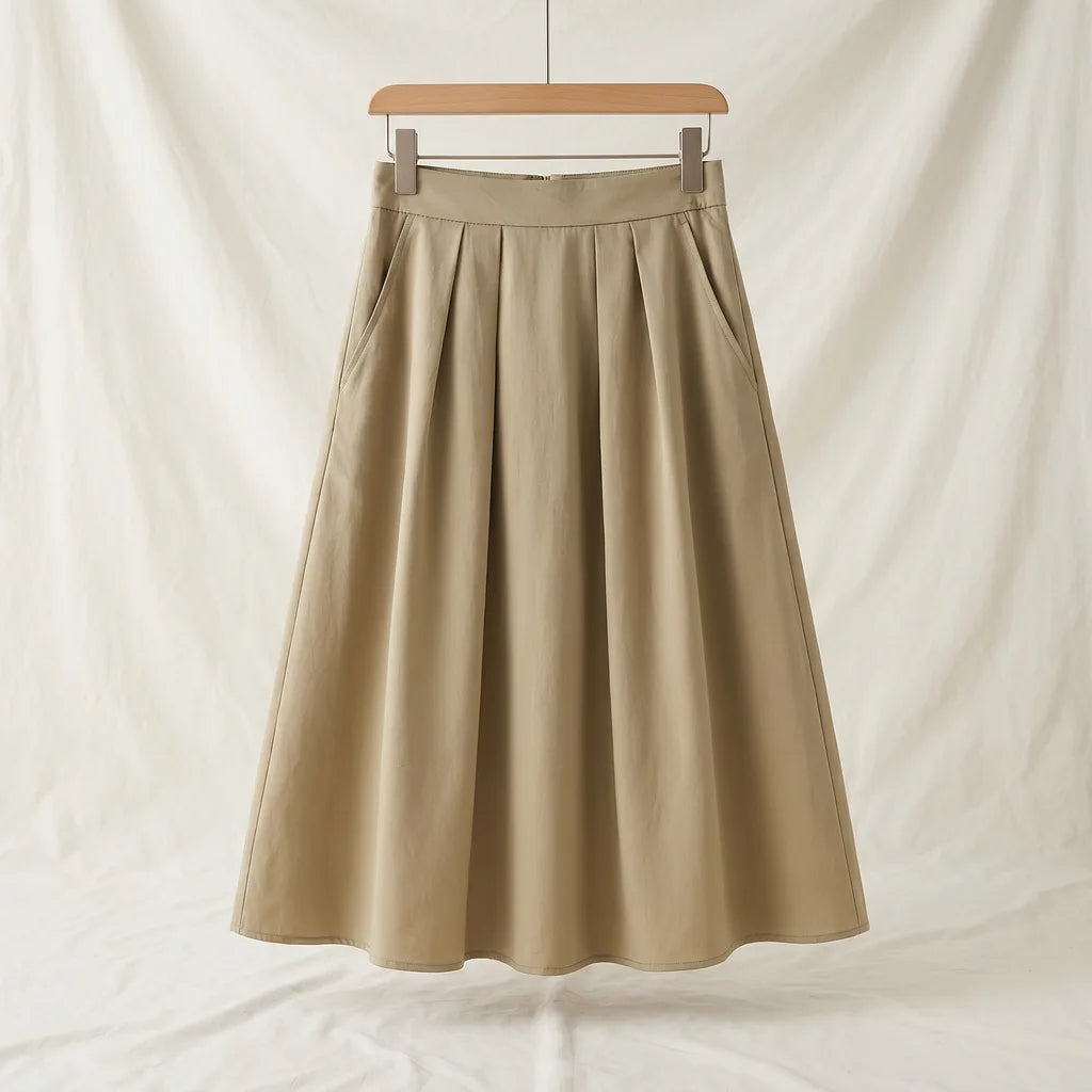 Mellie Midi Skirt - Color:Beige;Size:XS