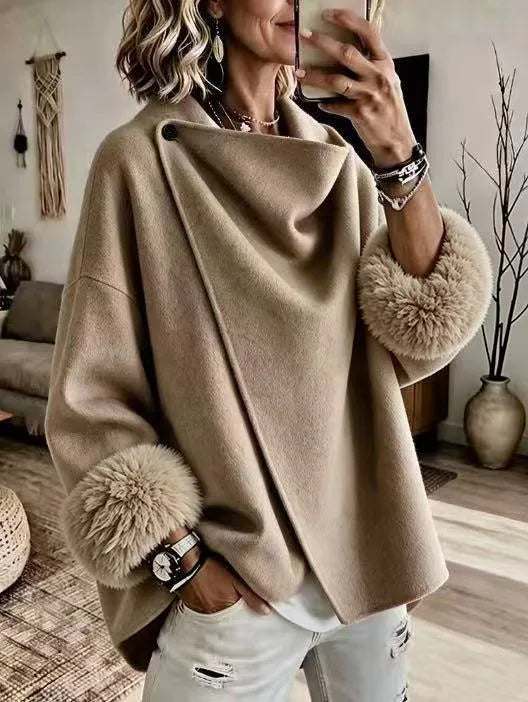 Melody | Women's Short Wool Coat - Color:Khaki;Size:XS