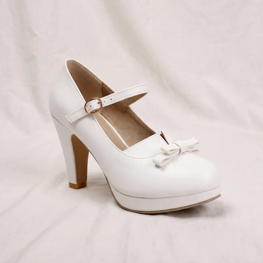 Women's White Mathers Platform Mary Janes